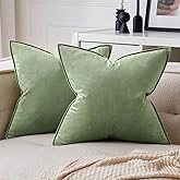 MIULEE Pack of 2 Sage Green Decorative Velvet Throw Pillow Covers Soft Pillowcases Spring Solid Square Cushion Case for Sofa Bedroom Car 18x18 Inch