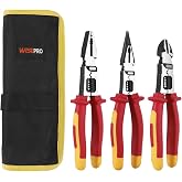 WISEPRO 3 PCS Multifunctional Insulated Pliers Set with Tool Pouch | Including Linesmans/Needle Nose/Diagonal Cutters, for Screwing, Crimping, Stripping, Shearing