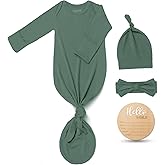 Hello World Newborn Outfit Knotted Gown 0-3 Months, Baby Girl Boy Coming Home Sleeper with Sign