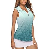 Koscacy Women's Sleeveless Golf Tennis Polo Shirts Zip Up Dry Fit Workout Tank Tops Athletic Shirt