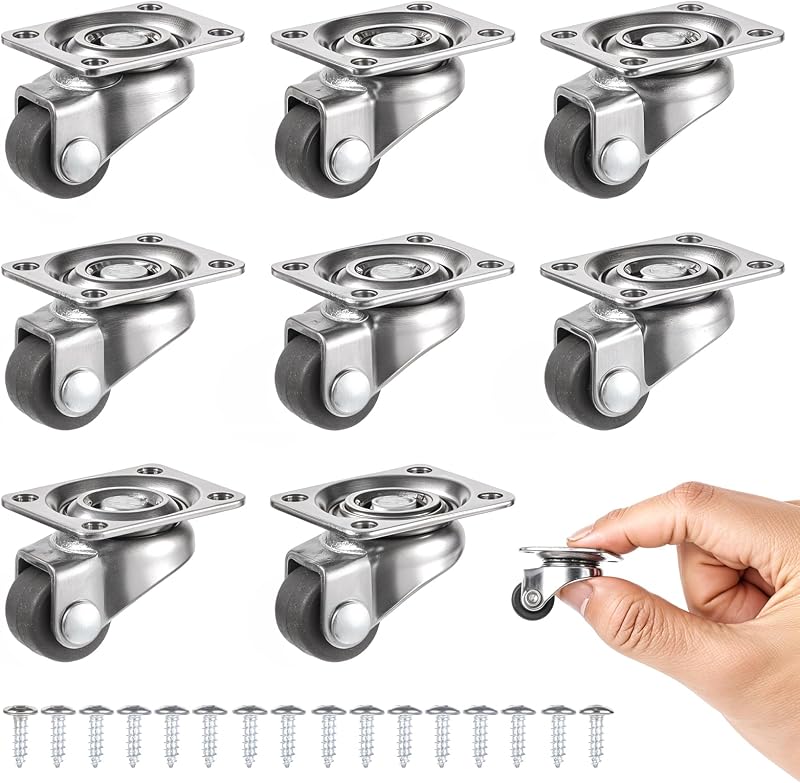 Sibba 8 Pcs Soft Rubber Swivel Caster Wheels 0.5 Inch Low Profile Adhesive