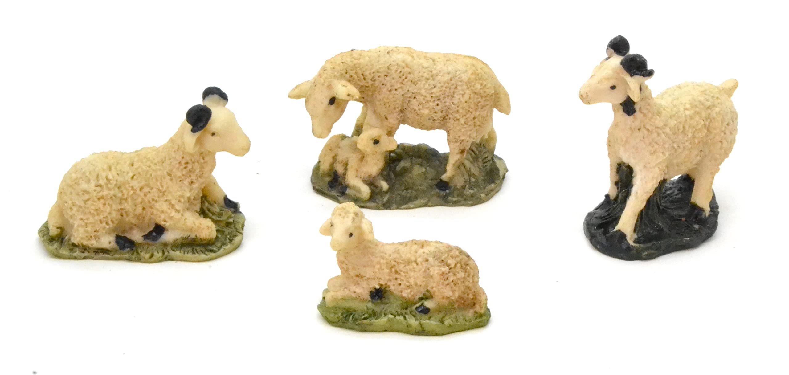 4 x Sheep Rams and Lambs Christmas Figurines 6 cm Set of Nativity Scene Figures Animals Birth of Jesus 3 Kings Nativity Crafts God Accessories for Scale Models