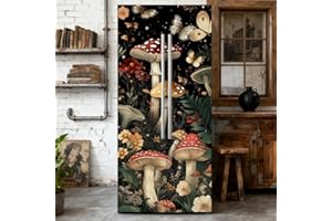 GOMAKERER 2 Pcs Mushroom Removable Refrigerator Wraps, Dreamy Mushroom Self-Adhesive Fridge Door Mural Vinyl Freezers Panel C