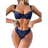 SOLY HUX Women's Lingerie Set Lace Underwire Bra and Panty Underwear Sets