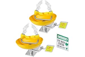 CRYSTMETAL Eye Wash Station, Wall-Mounted Emergency, Portable First Aid Eyewash Station Eye Irrigation Sign, 304 Stainless Steel Yellow (2)