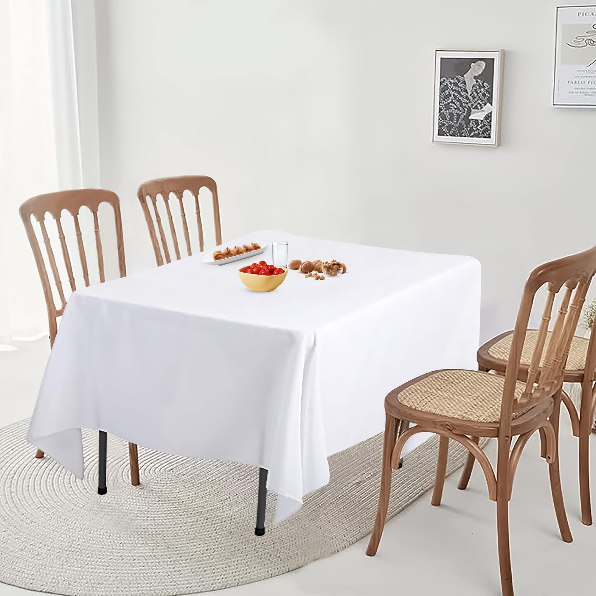 Trimming Shop Square Tablecloth, 70" x 70" Premium Linen Tablecloth Washable Spill Proof Polyester Dining Table Cover for Restaurant Cafe Wedding Birthday Party Table Decoration, White, 1pc