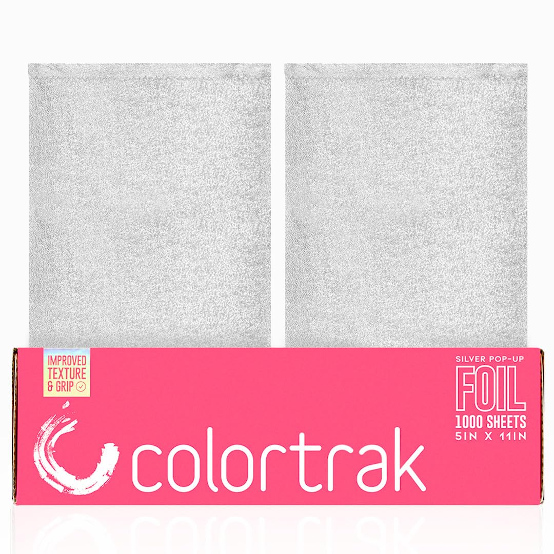 Colortrak Embossed Sheets Silver Aluminum Foil Pop-up Dispenser, 1000 Pre-cut Sheets Non-slip Textured for Hair Foil Coloring and Highlighting Applications, Silver, 5 x 11