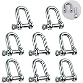Reedny Stainless Steel 304 D Shape Shackle 5/32", 1/4", 5/16",3/8", 9/16", for Chains Wirerope Lifting Outdoor Camping Survival Rope Bracelets Or for Heavy Duty Construction
