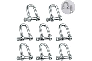 Reedny Stainless Steel 304 D Shape Shackle 5/32", 1/4", 5/16",3/8", 9/16", for Chains Wirerope Lifting Outdoor Camping Survival Rope Bracelets Or for Heavy Duty Construction