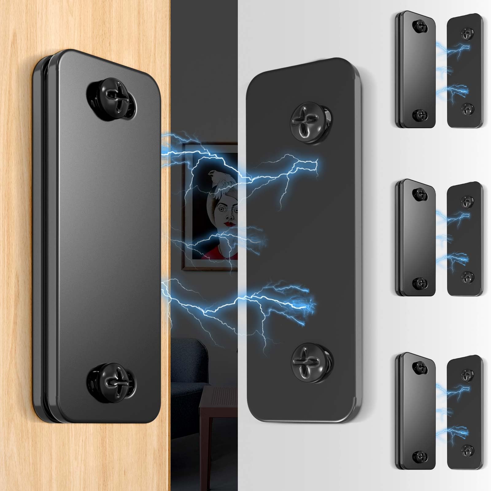 Photo 1 of Magnetic Door Catch 4 Pack, Ultra Thin Cabinet Magnets Adhesive for Kitchen Cupboard Wardrobe Drawer Latch, Utility Closet No-Gap Design(Black 4PCS)