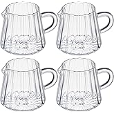 LemonRoad 4 Pcs Glass Small Creamer Pitchers, Cute Wave Shaped | Espresso Spout Jug with Handle, Coffee, Milk, Tea 6 oz Milk Frothing Cup Serving Jug for Kitchen, High Borosilicate Glass