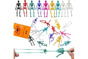 JOICEE 24PCS Halloween Stretchy Skeleton Toys, Assorted Color Stretchy Skull Squishy Toys for Party Favors, Happy Halloween Goody Bag Fillers, Halloween Sticky Toys for Kids, Boys & Girls