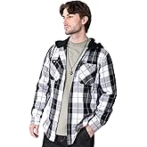 KEPUTAY Men's Plaid Hooded Shirts Casual Long Sleeve Flannel Hoodie Shirts Jackets