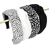 Hotalisona Headbands for Women Knotted Black Leopard Print Headbands Fashion Hair Accessories for Women Girls Non Slip 4Pcs