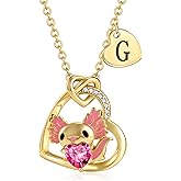 C-leen Axolotl Necklaces Gifts for Girls, 14K Gold Plated CZ Heart Initial Pendant Axolotl Necklaces Birthday Gifts for Girls Teens Jewelry