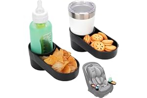 Viotiin 2PCS Child Car Seat Snack Tray/Cup Holder for Safety 1st EverFit & Grow and Go | Maxi-COSI Pria | Cosco All-in-One Car Seat, Car Seat Cup Holder Accessory, Dishwasher Safe, Black(Model #C6577)