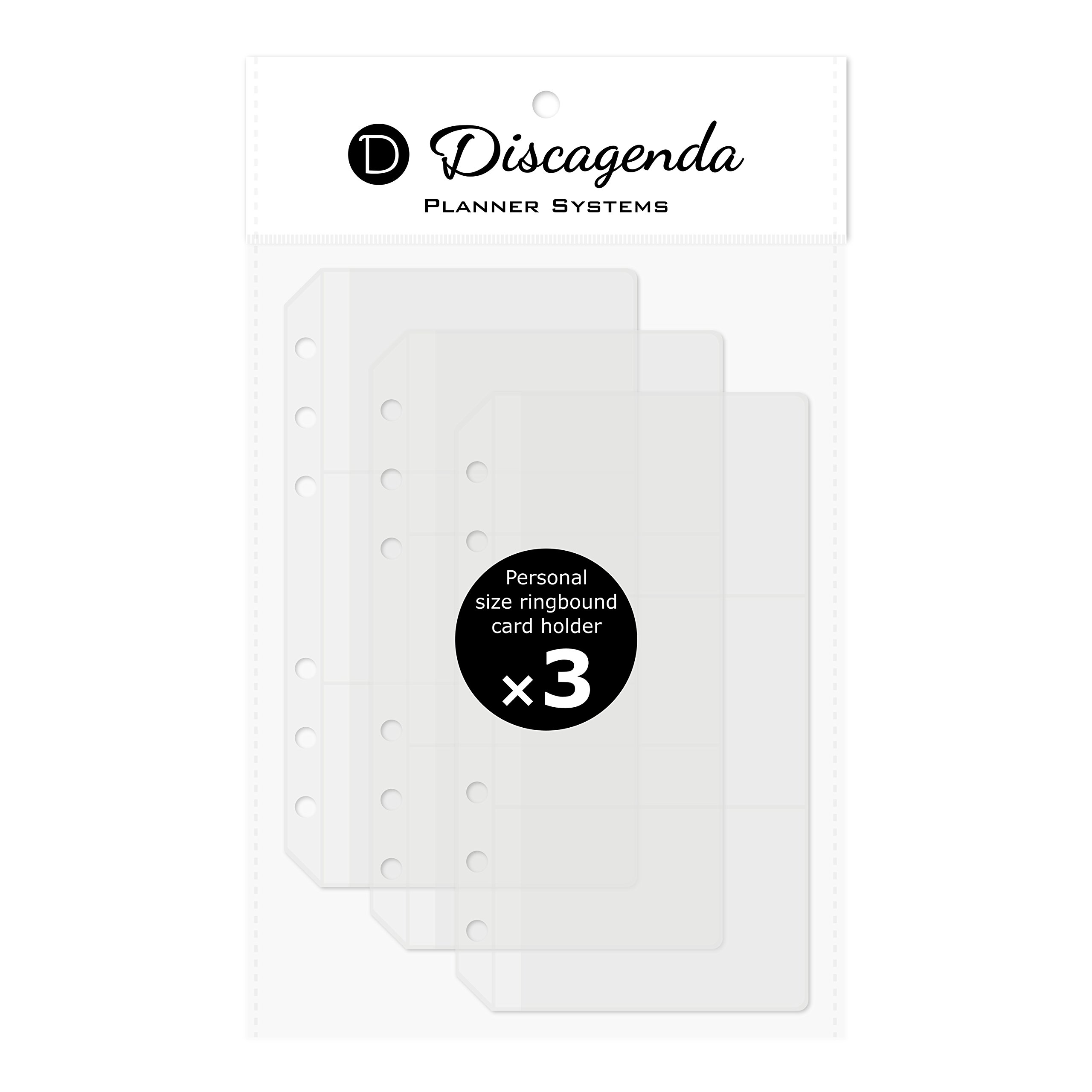Discagenda Clear Card Holder Personal (3.7x6.7in) Size, 3 Pack for 6-Ring Ringbound Planner Personal Organizer