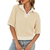 Cicy Bell Womens Striped Cropped Sweaters Tops Color Block Short Sleeve Knit V Neck Fall Casual Pullover