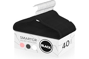 Smartor Velvet Hangers 40 Pack, Non Slip Clothes Felt Hanger Heavy Duty for Coat, Premium Slim Space Saving Suit Hangers for Closet Organizer, 360° Rotating Silver Hook Black