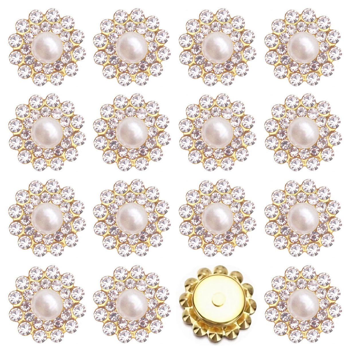 Photo 1 of 100PCS 14MM Sew on Pearls Rhinestones Crystals Glass Gems, Sunflower Metal Claw Flatback Rhinestones Jewelry for Clothes Dress Shoes Earring Crafts Sewing Decoration Accessories(Pearl)