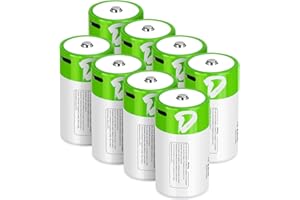 BLUE GIFT MPINCO BLUE GIFT 8 Pack Rechargeable D Batteries with 4 in 1 USB Charging Cable, 1.5v Lithium D Cell Battery 4100mWh, D Size LR20 Battery Replacement