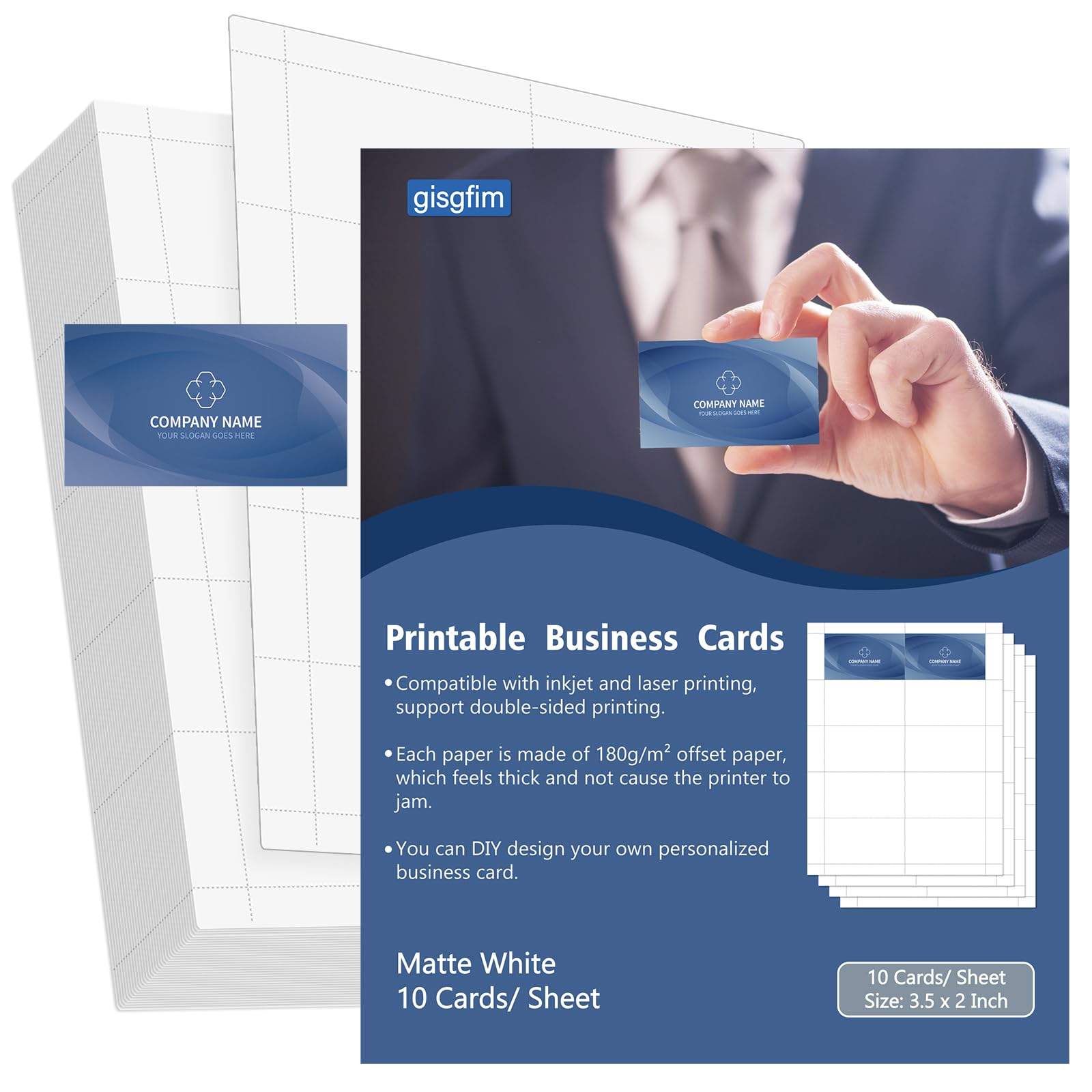 Photo 1 of gisgfim 1500 Piece Blank Printable Business Cards 3.5 x 2inch Matte White Perforated Business Card Paper, 150 Sheets Compatible with Laser & Inkjet Printer Double-sided Printing Heavyweight