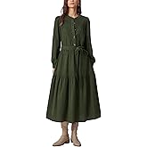 D-Sun Women Corduroy Maxi Dress Fall Winter Casual Button Down Long Sleeve Corduroy A-Line Belted Flowy Long Dress Pocket