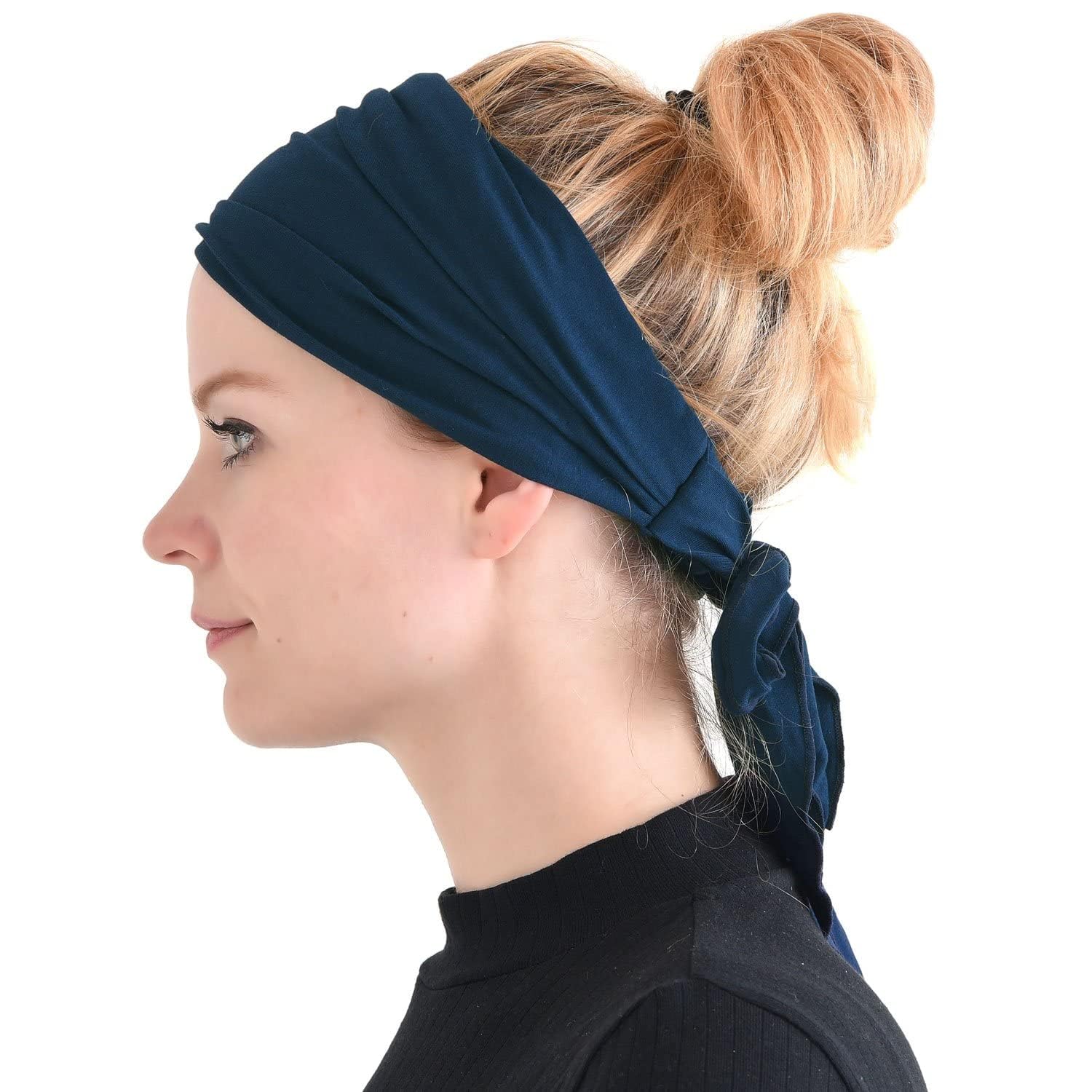 Casualbox | Pre-tied Headband Boho Hair Band Summer Mens Womens Head Wrap Hippie Navy(Size: One Size)