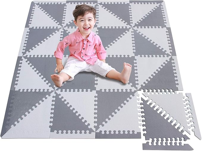 meiqicool - Alfombra Puzzle Infantil para bebés de Foam (EVA), Suelo Extra Acolchado para niños,Alfombras de Juegos Infantiles con Valla-Alfombra Triangular Gris y Blanco 050HUI: Amazon.es: Juguetes y juegos