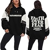 KPSTRO Women's Faith Over Fear Graphic Hoodie Christian Jesus Inspirational Sweatshirt Religious Sayings Pullover Tops