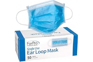 ForPro Professional Collection Single Use Ear Loop Mask, 3-Ply Disposable Non-Woven Face Mask, Latex-Free, Fiberglass-Free, Protects Against Pollen, Dust, 50-Count