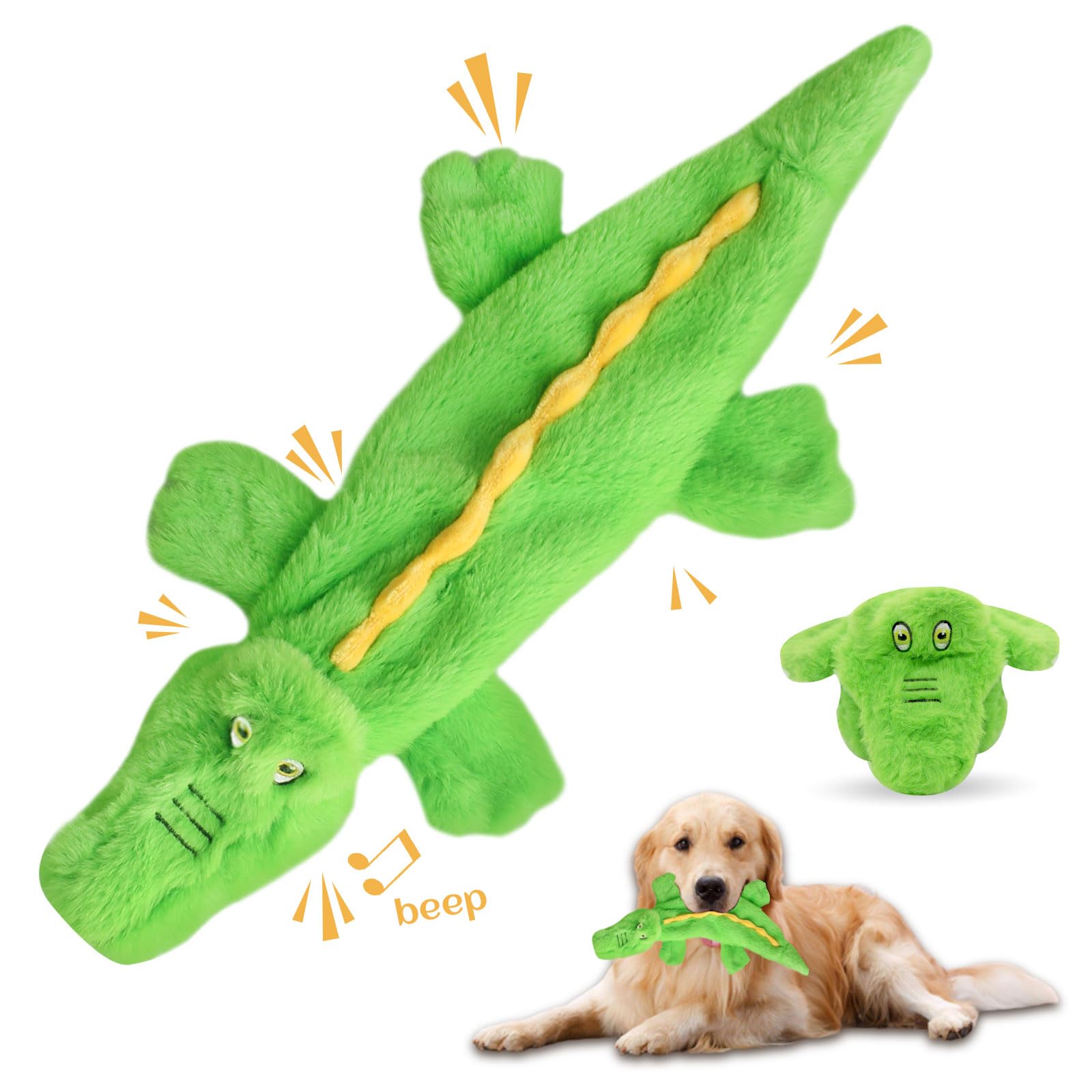 Acehome Squeaky Dog Toys - Interactive Crocodile Plush Chew Toys with Crinkle Paper, No Stuffing, Durable - Medium & Large Dog Gifts and Training