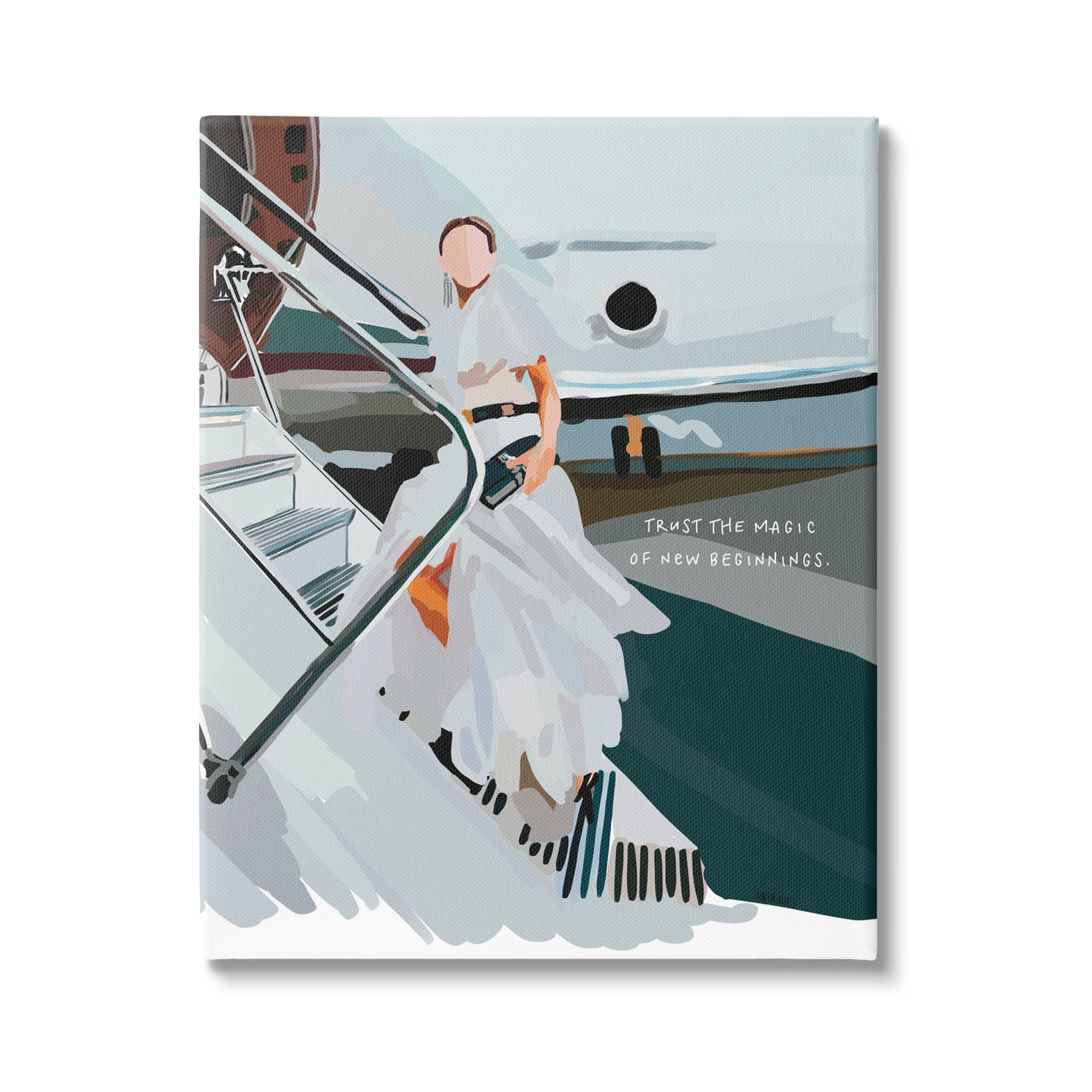Photo 1 of Stupell Industries Magic of New Beginnings Uplifting Woman Boarding Airplane Canvas Wall Art, Design By Amelia Noyes