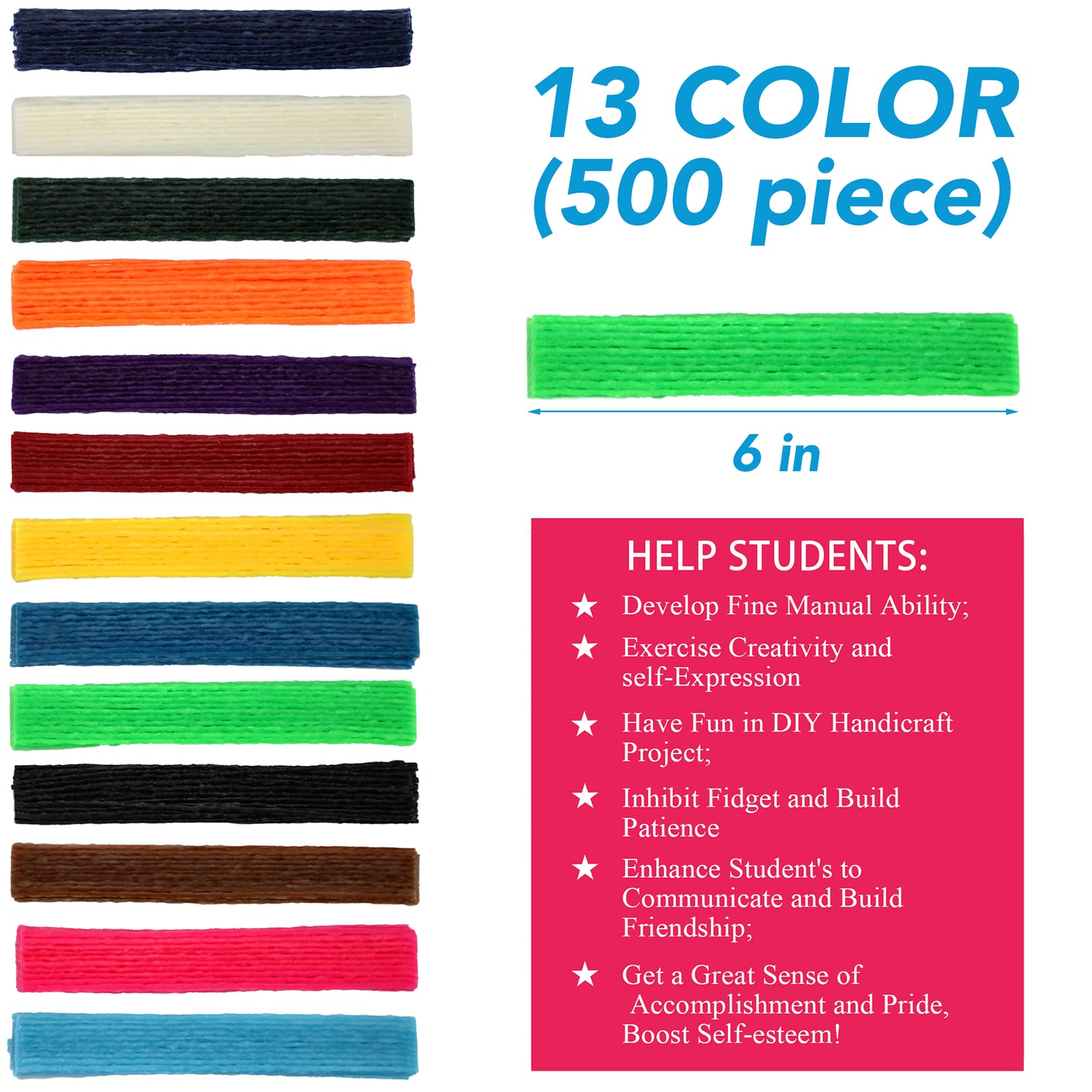 500pcs Wiky Sticks Art Crafts Wax Yarn Sticks Bendable Camping Essentials for Kids Toddlers Summer Travel Road Trip Activities Perfect Handicraft Gift