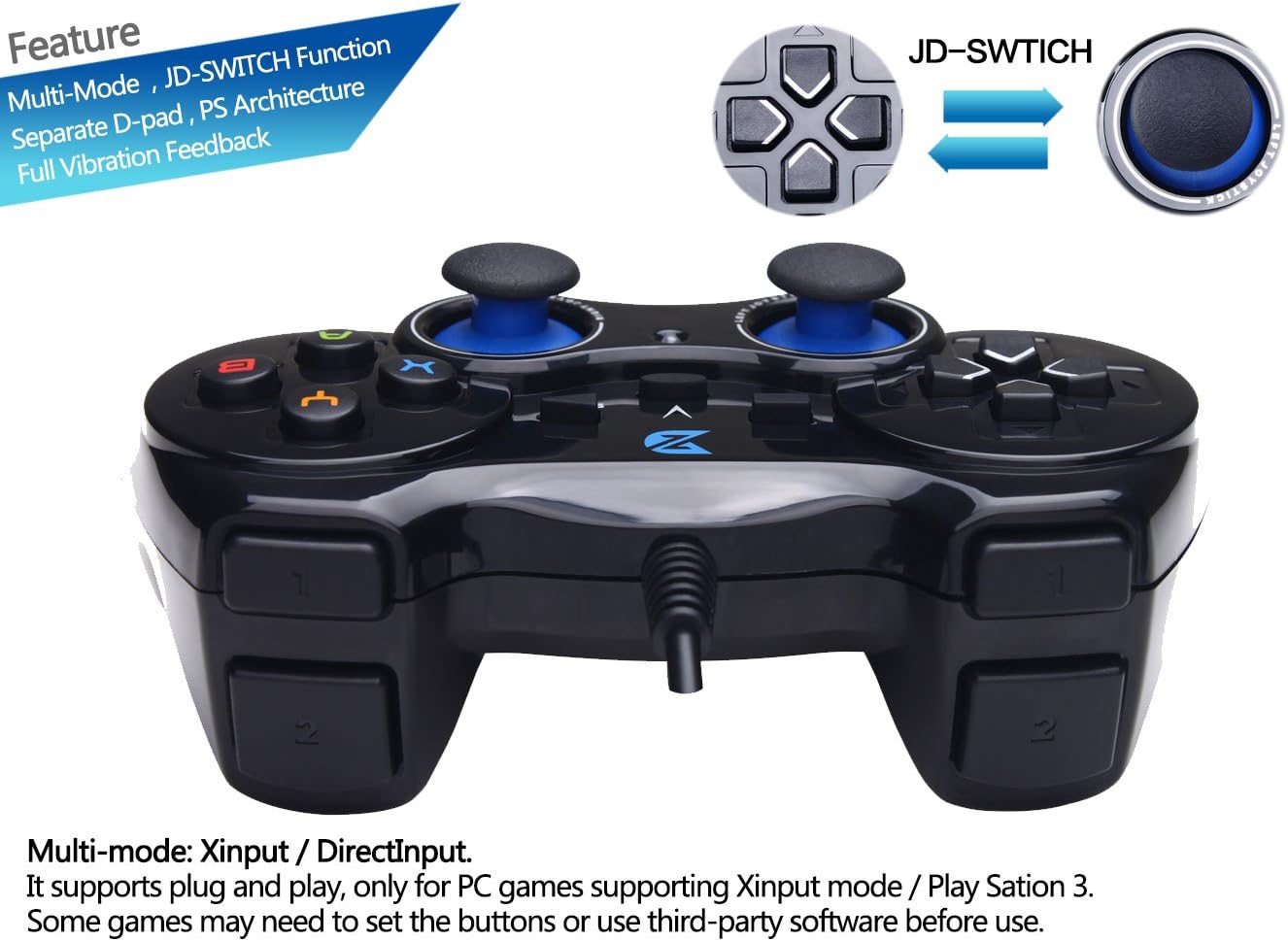 ZD-V+ USB Wired Gaming Controller Gamepad for PC/Laptop Computer(Windows XP/7/8/10) & PS3 & Android & Steam - [Black]: Computers & Accessories