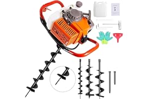 PRIJESSE 85cc Post Hole Digger 2-Stroke Petrol Gas Powered Earth Digger with 2 Extension Rods （12" & 20"）+ 3 Auger Drill Bits (4" 6" & 8") for Farm Garden Plant
