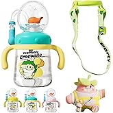Drinking Cup with Whale Squirt 2025 Kids Weighted Sippy Cups No Spill Cute Water Bottle with Lids and Straws Leak Proof Handles & Adjustable Strap 360 Squirting Milk Straw Training Sippy Cups (A1)