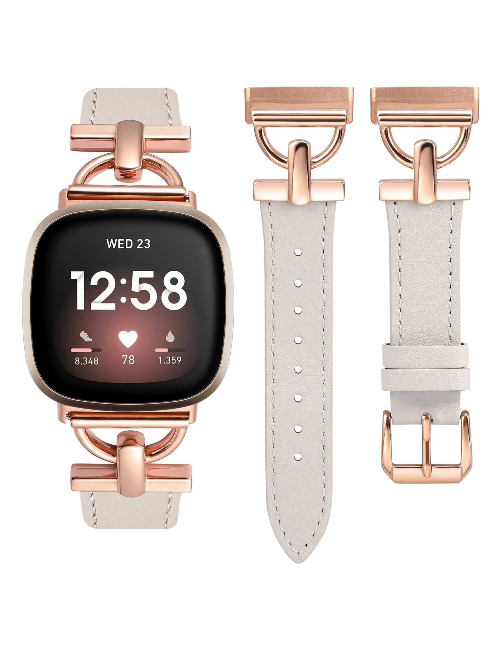 Wearlizer Leather Strap Compatible with Versa 4/ Versa 3 /Sense 2/ Sense Straps Women Men, Stylish Quality Soft Leather Band with D-Shape Metal Buckle for Versa 4/ Versa 3 Smartwatch — image 1