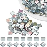 NBEADS About 132 Pcs Iridescent 2-Hole Beads, 5x5mm 2-Hole Crystal Green Rainbow Mini Rectangle Japanese Glass Seed Beads for Bracelet Necklace Earring Jewelry Making, 0.8mm Hole