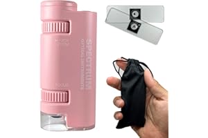 SPECTRUM OPTICAL INSTRUMENTS EasyMicro Microscope for Kids and Adults, 60X - 120X Kid Microscope for Kids 8-12, Portable Hand Held Microscope for Jewelers Plants Trichome, Portable Microscope with 2 Sample spicemens Pink