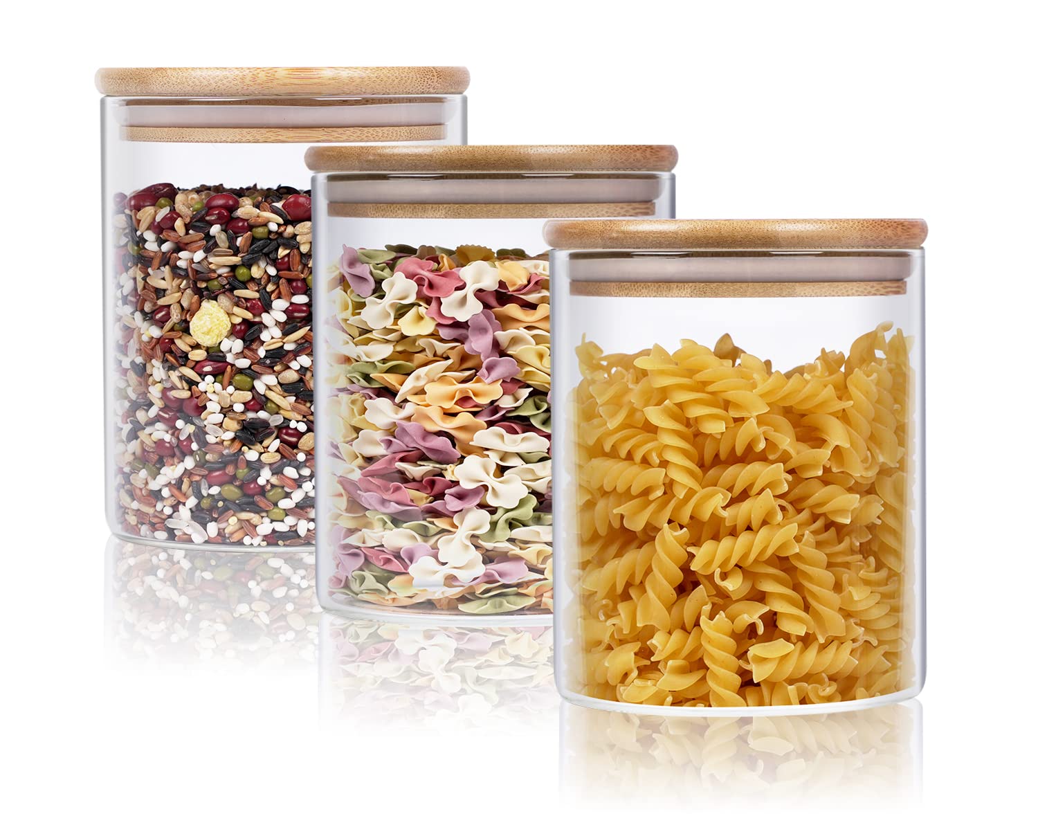 Xtulina 750ML Glass Kitchen Storage Jars, Airtight Storage Containers with Wooden Lid Set of 3