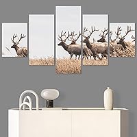 SIGNWIN 5 Panel Canvas Wall Art Modern Art Animals Dramatic Giraffe Lion Multicolor Photography Southwest for Home Decorations Ready to Hang - 60