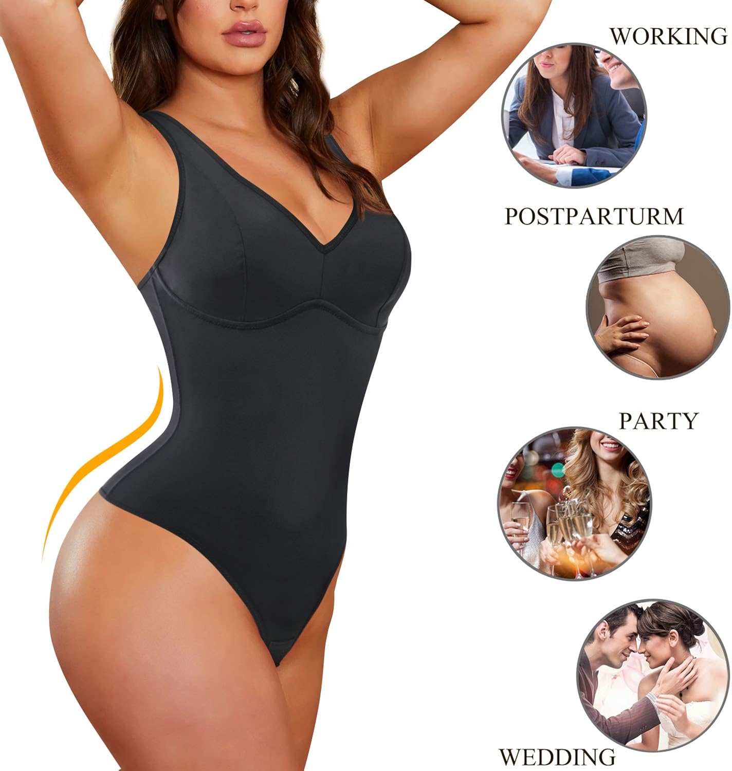 Nebility Women Waist Trainer Shapewear Slim Body Shaper Sexy Deep V Neck Thong Bodysuit Tummy Control Jumpsuit Tops at  Women’s Clothing store
