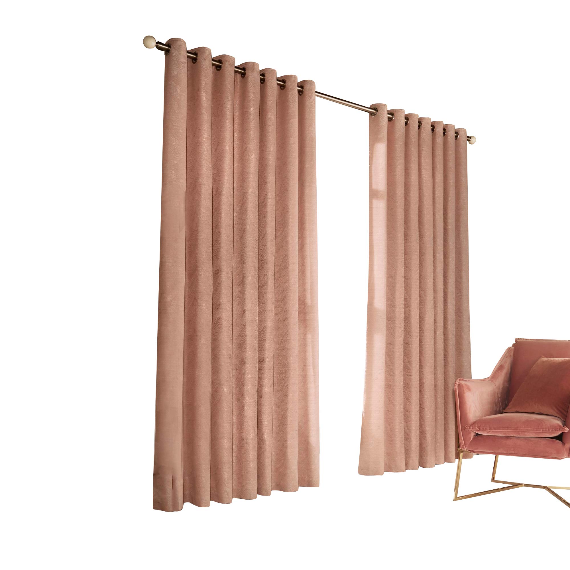 Furn Himalaya Ringtop Eyelet Curtains (Pair), 168cm X 229cm, Blush Pink