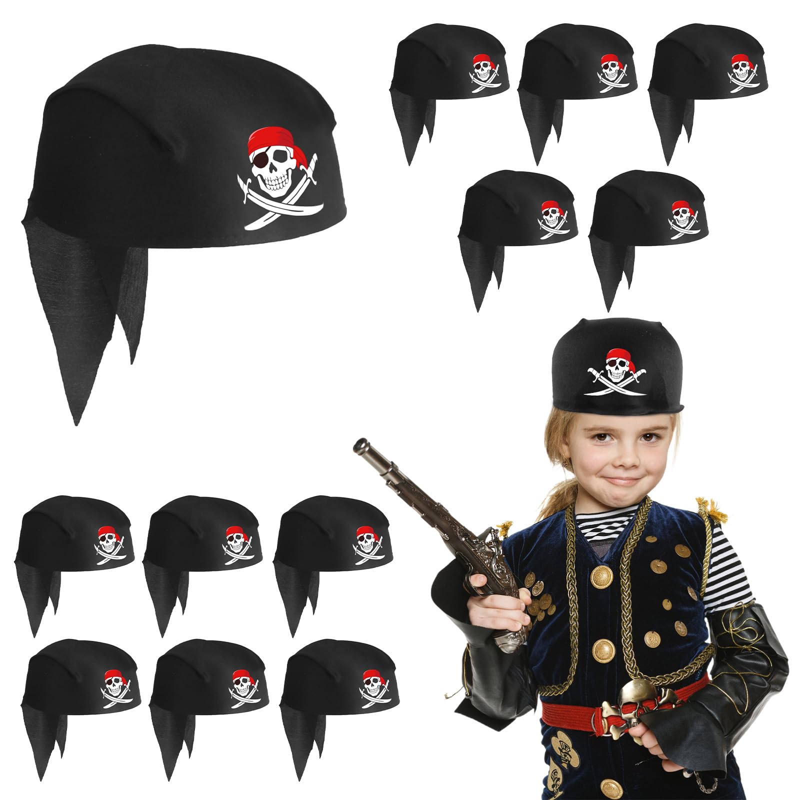 HONMOK 12Pcs Pirate Costume Accessories, Pirate Bandana Pirate Headscarf Set, Captain Fancy Dress for Carnival World Book Day Birthday Halloween Party Pirate Theme Party Cosplay Outfit