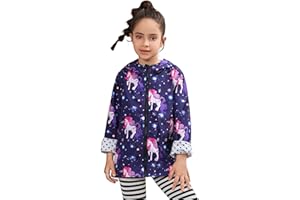 QPANCY Girls Rain Jackets Lightweight Waterproof Hoodie Mid-Length Raincoats Kids Outdoor Windbreaker