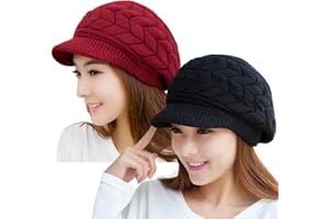 HINDAWI Women Winter Warm Knit Hat Wool Snow Ski Caps with Visor