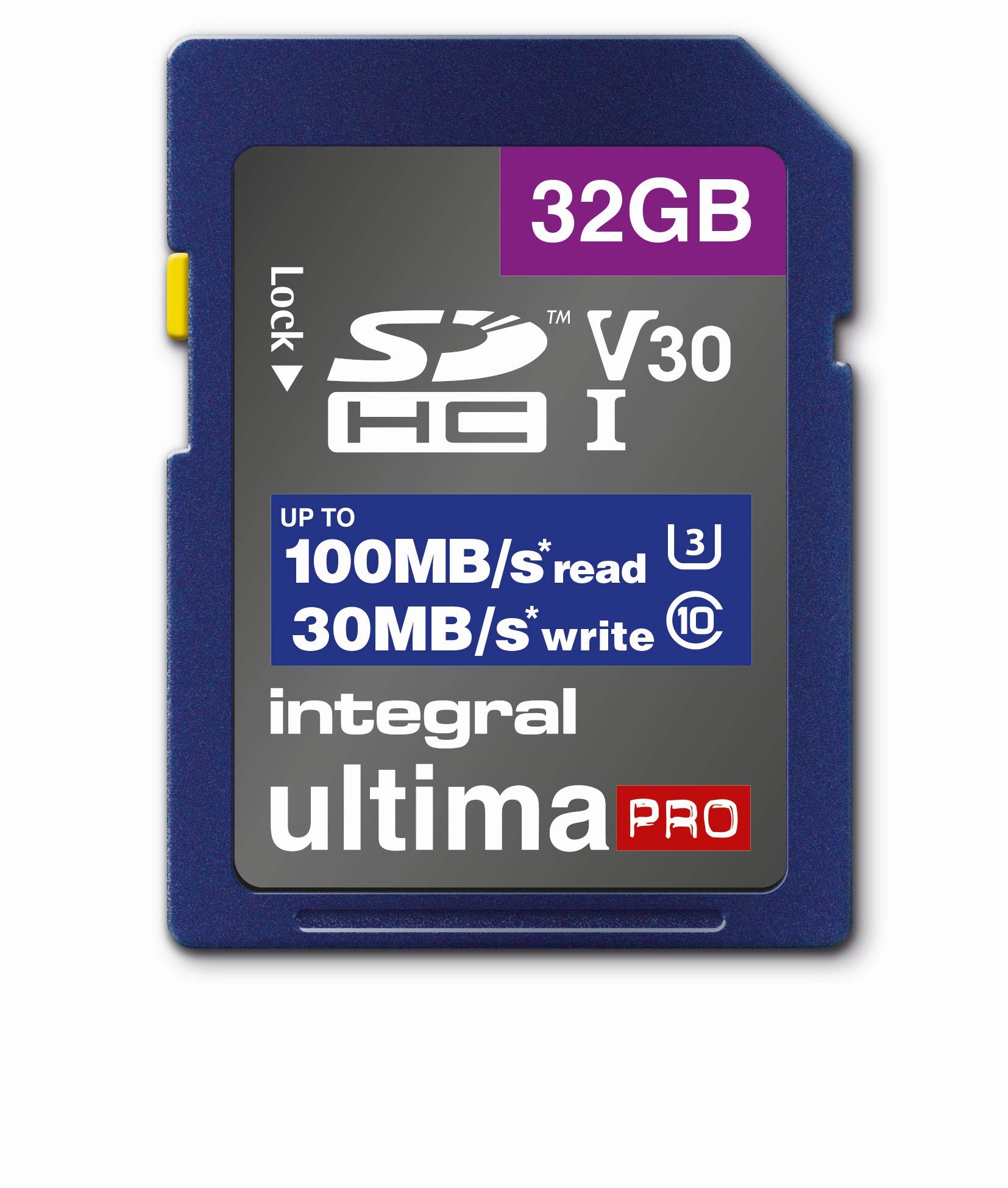 Integral Memory 32GB SDxC Premium Ultra High Speed Up to 100MB/s Reading, 30MB/s Writing, Class 10 V30 UHS-I U3 Memory Card