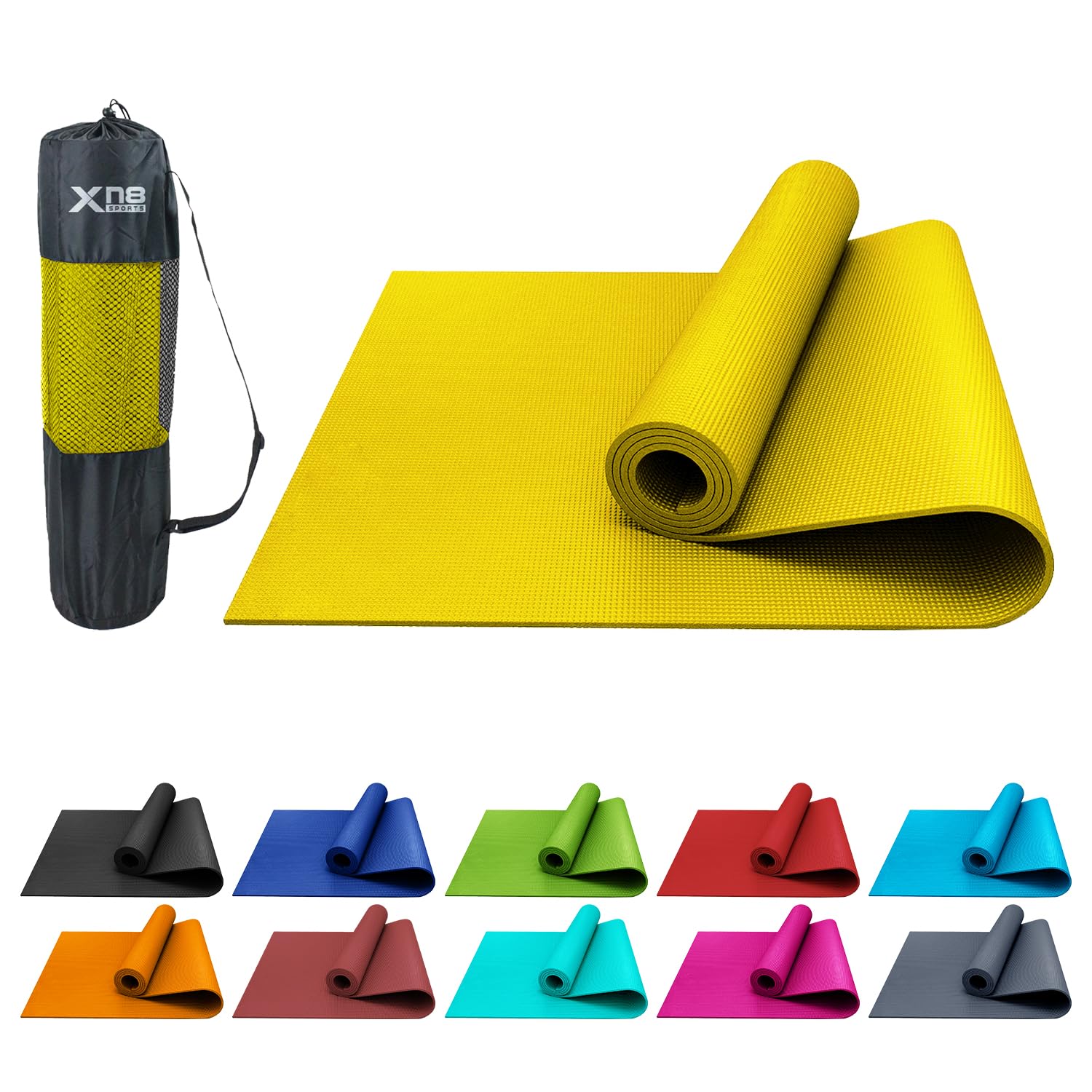 XN8 Sports PVC Yoga Mat 6mm Thick Non-Slip Exercise & Workout Mats with Carry Strap Ideal for Pilates, Gym, Stretching, Meditation – Lightweight for Home, Travel & Outdoor Fitness mat for men & Women
