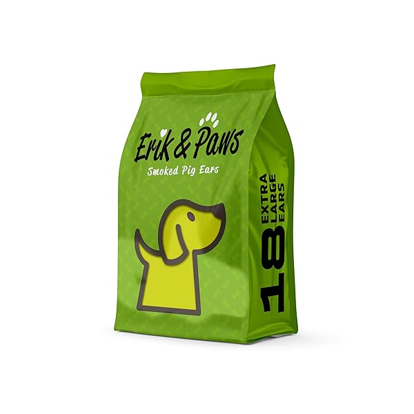 ERIK & PAWS SMOKED PIG EARS FOR DOGS – PREMIUM ALL-NATURAL, UNBLEACHED 100% DOG PIG EARS, NO ADDITIVES OR HORMONES, SMOKED IN THE USA, SAFE RAWHIDE ALTERNATIVE, GENTLE ON TUMMIES – 18 COUNT